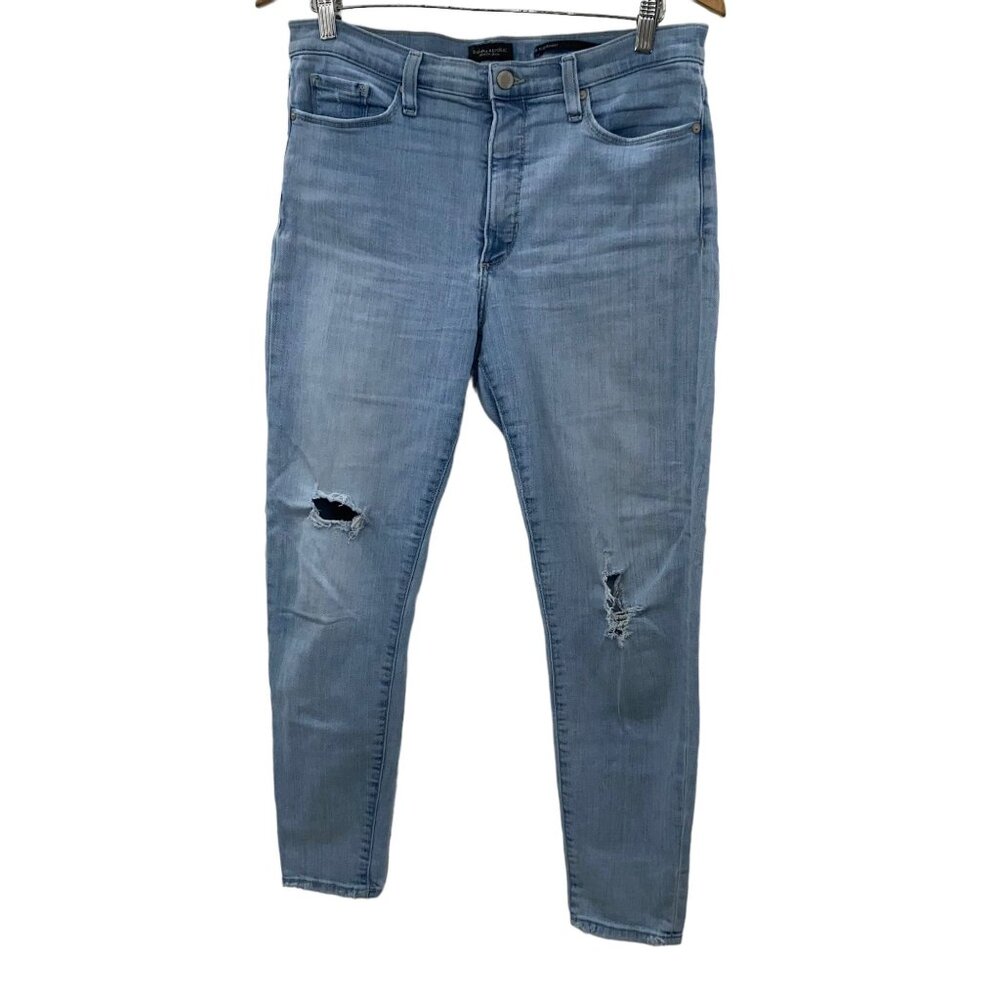 Banana Republic Mid Rise Skinny Size 31 Light Wash Ripped Knees Denim Jeans - Picture 1 of 7